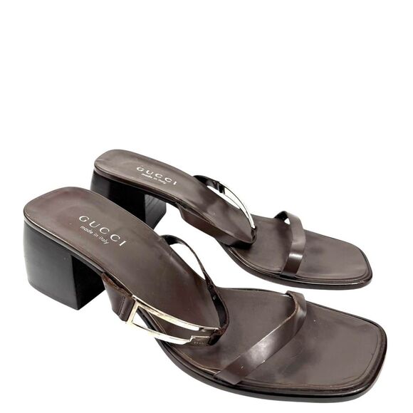gucci brown leather square toe - Picture 1 of 5